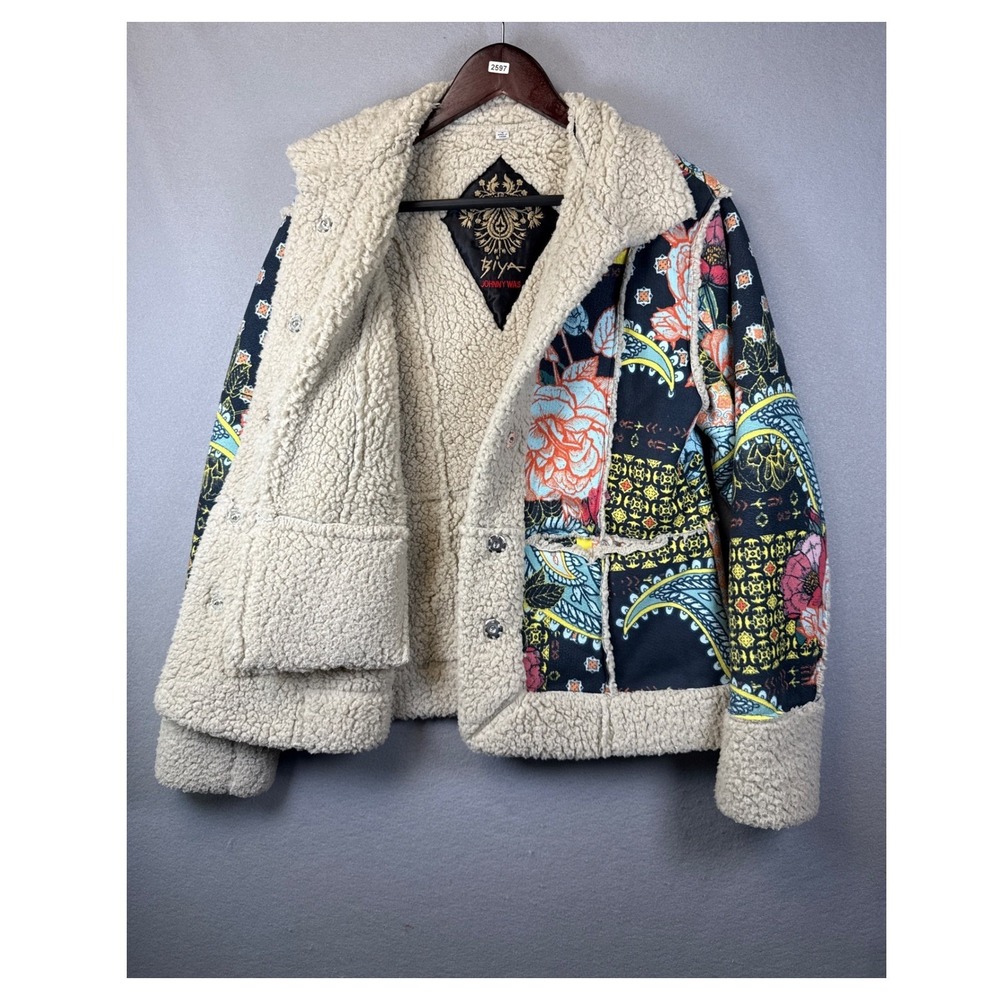 Johnny Was Biya Jacket Women S Multi Floral Sherpa Lined Boho Luxury Chic Preppy - Picture 3 of 12